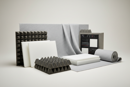 verschiedenes Material wie Akustikabsorber zu Schalldämmung und ein Mischpult